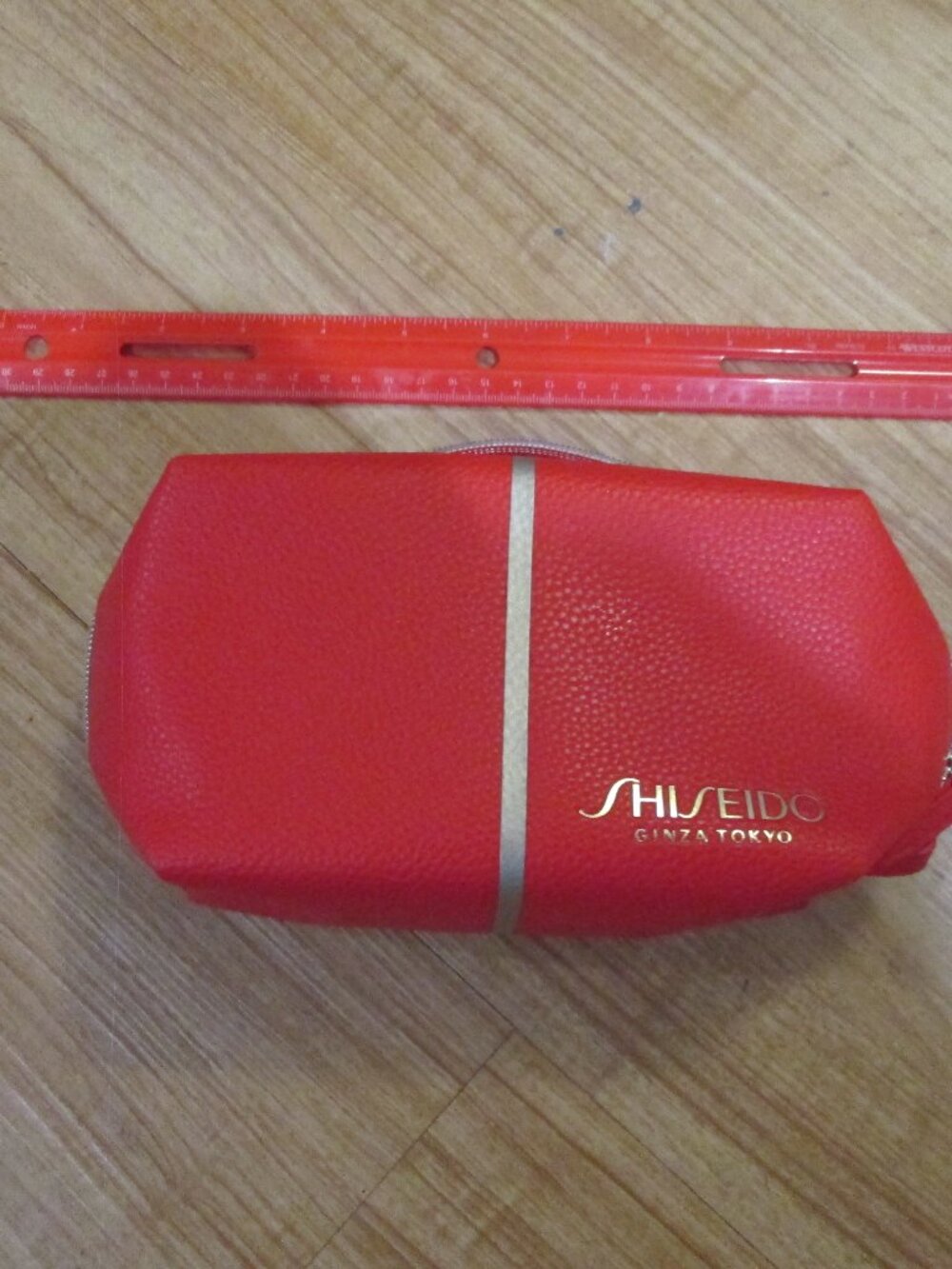 Shiseido Ginza Tokyo Red w/gold stripe zippered make-up bag pouch